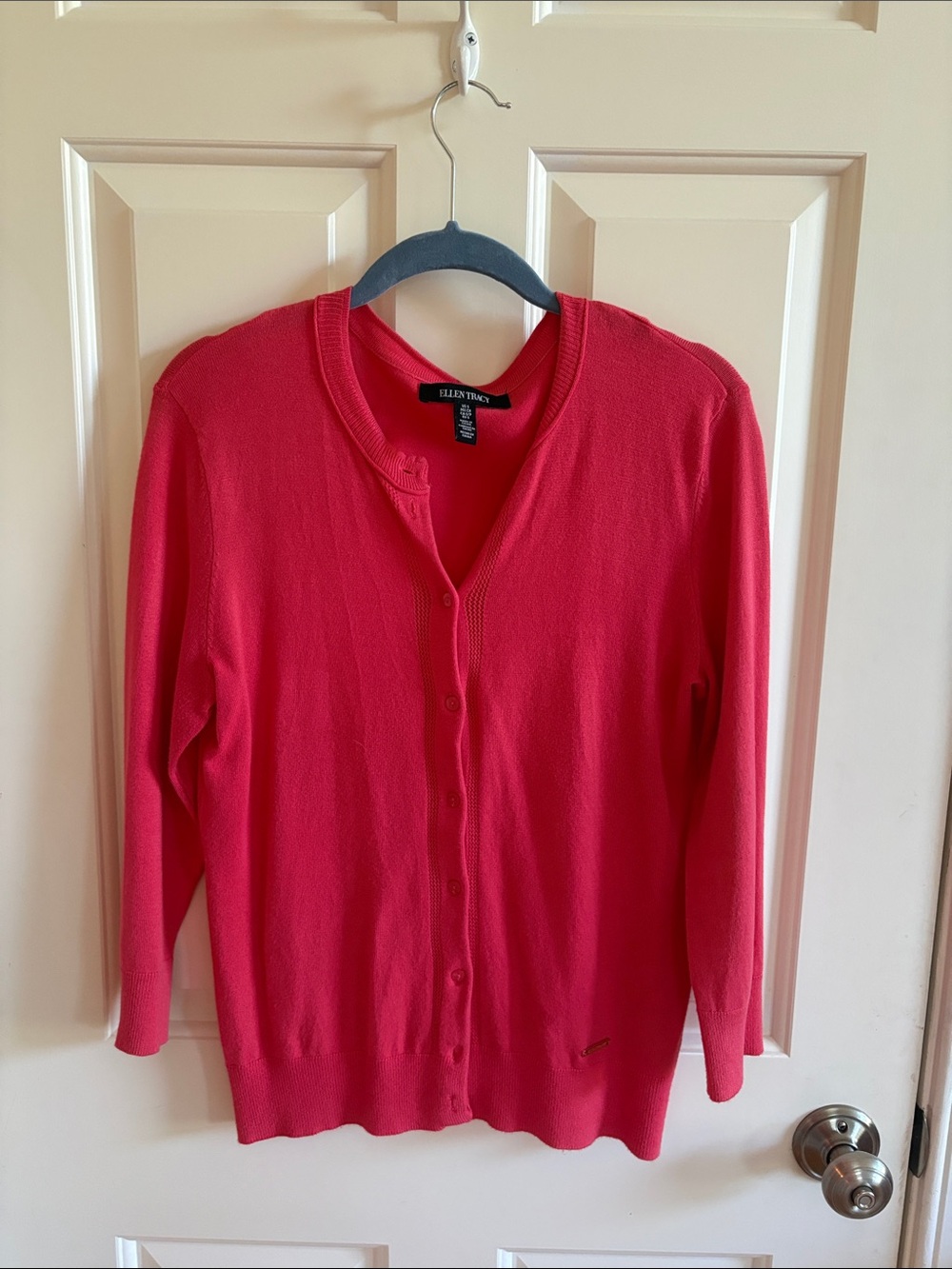 Ellen Tracy Coral Button-Front Cardigan